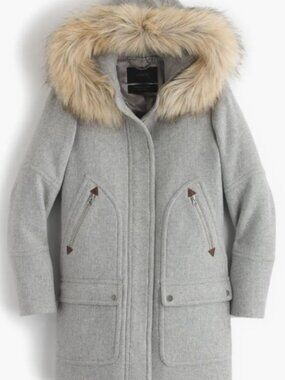 J.Crew Stadium Cloth Wool Fur-Collar Coat Size 4